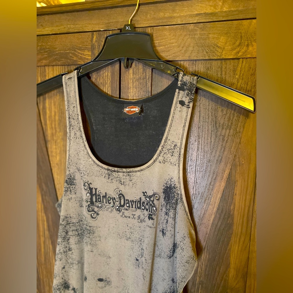 Harley-Davidson Black and Grey Distressed Scoop Neck Tank